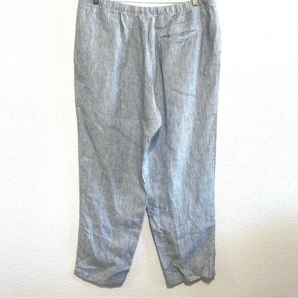 J.Jill Woman 100% LINEN Blue White Stripe Pants Size L - Picture 4 of 16